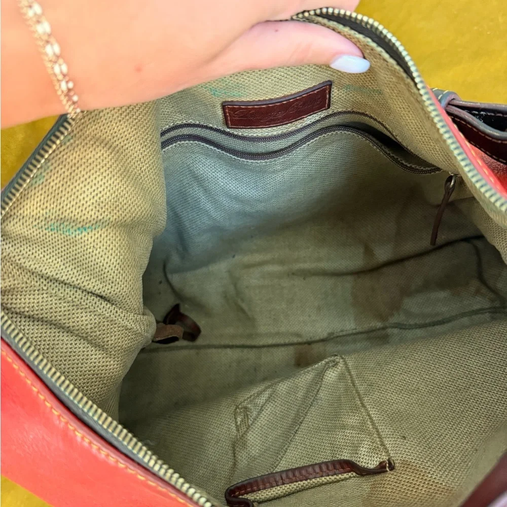 Dooney & Bourke Red Leather Shoulder Hobo with Brown Trim